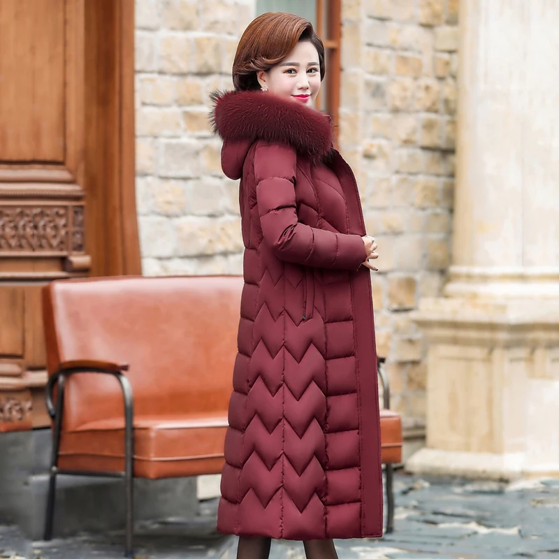 Skup Duży rozmiar długa zimowa kurtka dla kobiet 2109 4XL 5XL 6XL Plus rozmiar Parka z kapturem z futrzanym kołnierzem wyściełane stanąć , że podniesiony kołnierz,