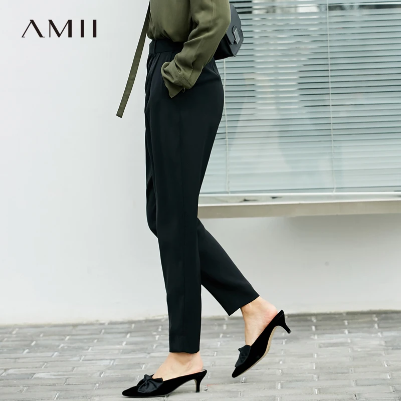 Женские шифоновые офисные брюки Amii плиссированные с высокой талией и поясом