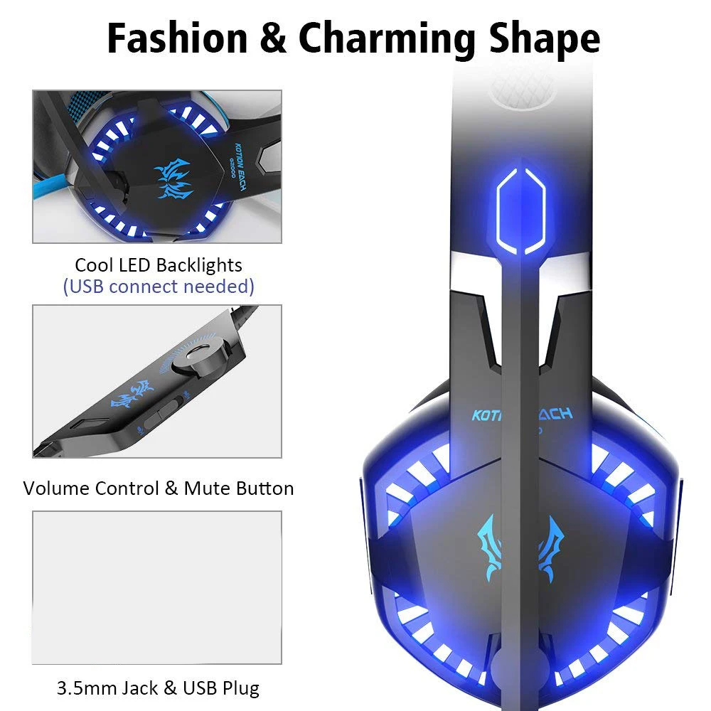 EACH G2000 Gaming Headset Deep Bass Stereo Game Headphone with Microphone LED Light For PC Laptop PS4 Gaming Mouse Mice Pad wireless headphones bluetooth headset wired headphones