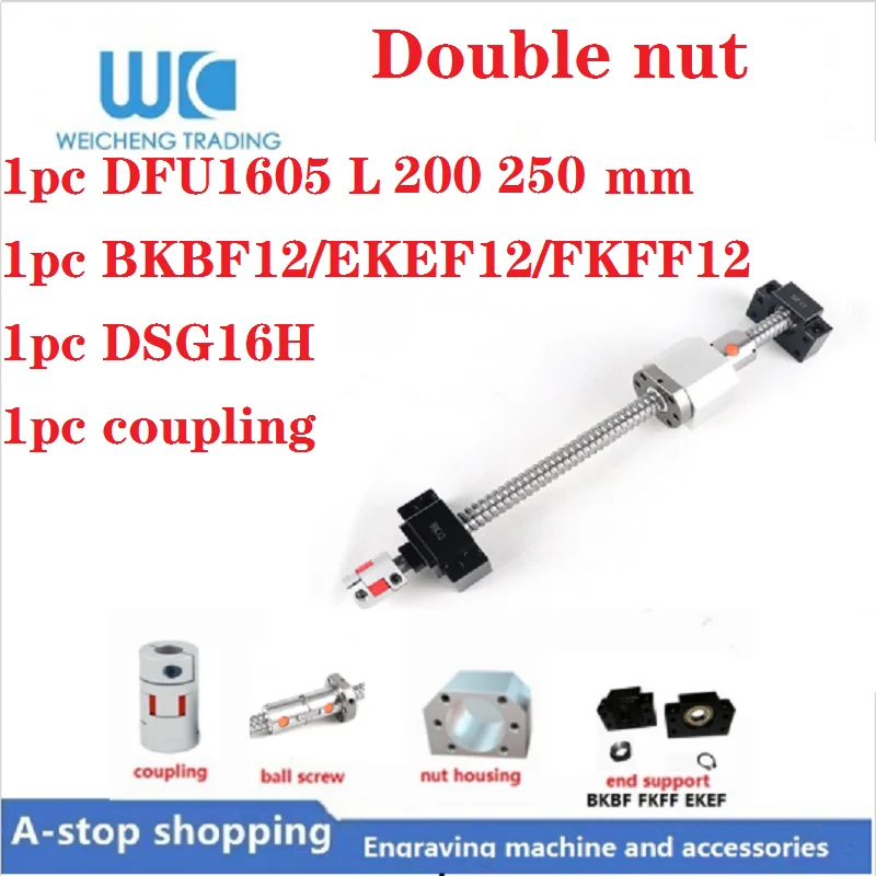 NEW DFU1605 Double Ballscrew L 200 250 mm C7 with 1605 double DSG16H ballnut + Ball screw End Support 8mm to 10mm coupling. |