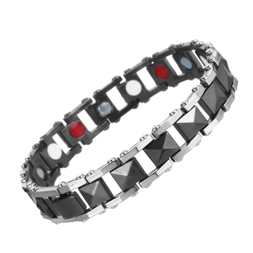 Fashion energy magnetic bracelet for men copper chain link bracelet health germanium Negative Ion Far Infrared bracelet jewelry - Окраска металла: silver balck