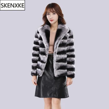 

New Brand Full Pelt Lady Genuine Rex Rabbit Fur Jacket Winter Women Thick Warm Natural Rex Rabbit Fur Coat Fluffy Real Fur Coats