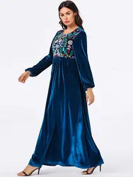 Модное и удобное женское платье большого размера, Вышитое круглым вырезом с длинными рукавами, арабское ветровое платье, повседневные