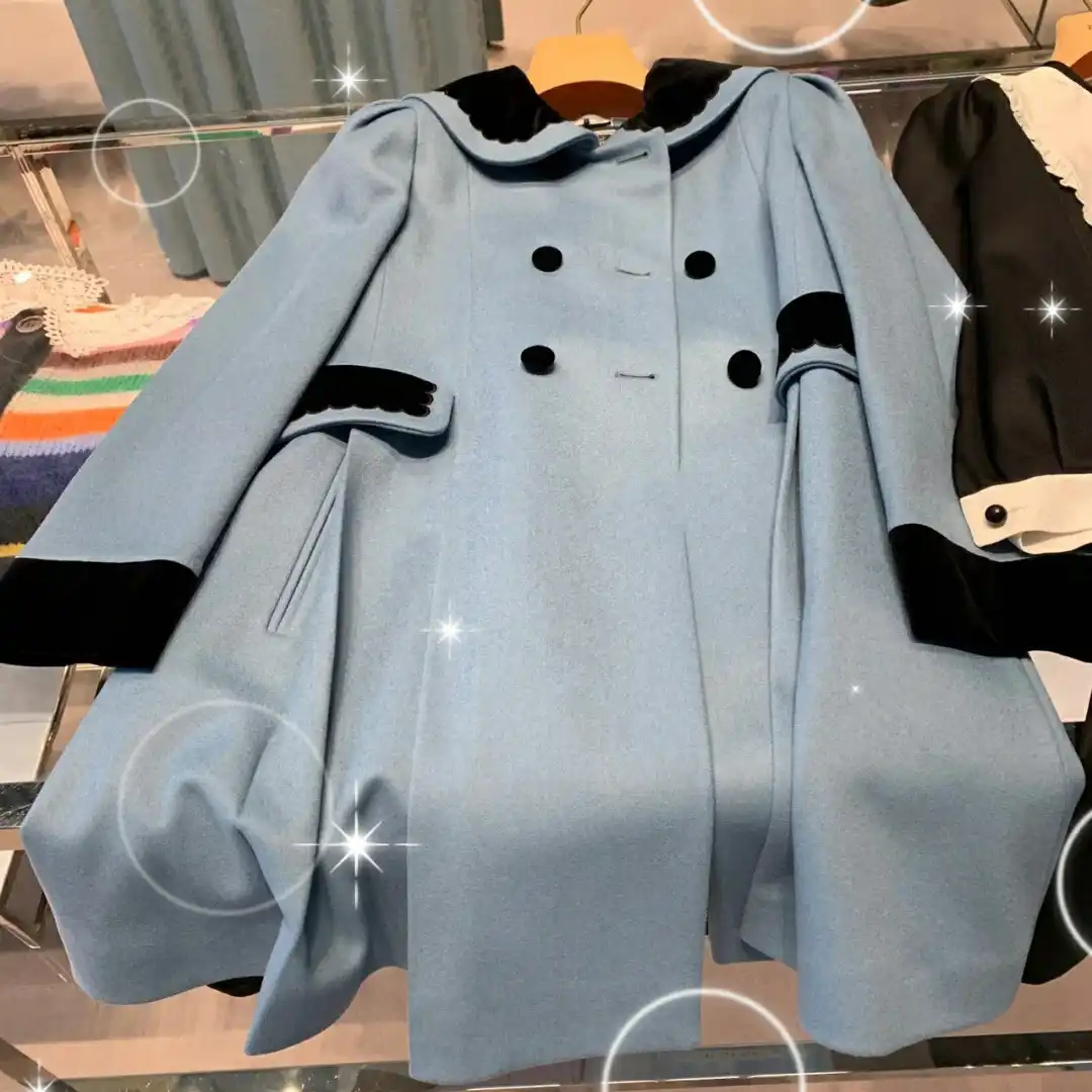 韓国のファッションマントジャケット女性韓国ファッションダブルブレストゆるいカジュアルなブルーウールコート女性の秋の冬服 ウール混紡 Aliexpress
