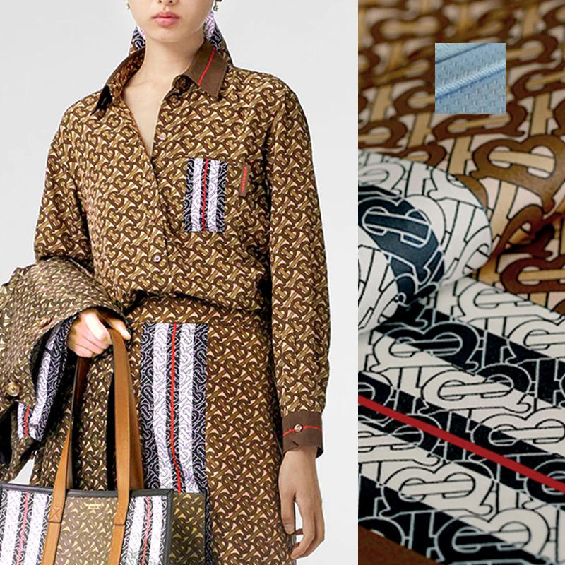 138 см шириной 19 мм Принт Кофе Цвет синий шелк ткань для летнего платья рубашка шарф юбка брюки костюм E1067