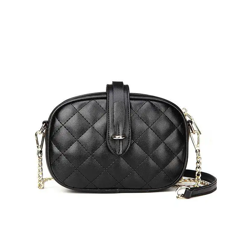 black Women Small Bag New Trend PU Chain Shoulder Bag Casual Wild Messenger Bag Portable Purse Temperament Black Packet Messenger Bag - Цвет: black
