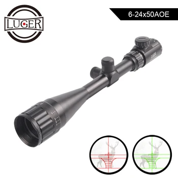 comprar Luger 6-24x50 Aoe Caça óptica Rifle Scope Ajustável Vermelho Verde Ponto âmbito Tático Sniper Pistola De Ar Riflescope