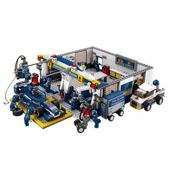 

741Pcs City F1 Repair Station Racing Car DIY Building Blocks Sets Compatible Bricks Figures Playmobil Toys for Children
