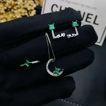 

Real Natural Emerald jewelry set Natural Real Emerald 925 sterling silver 1pc pendant,1pc ring,2pcs Earring