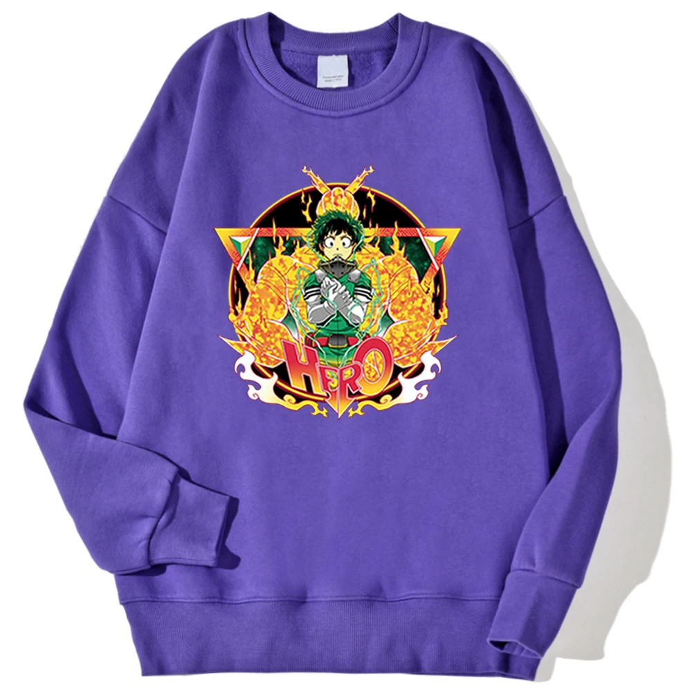 

My Hero Academia Fleece Hoodies Men Loose Crewneck Sweatshirt The Screw Thread Cuff Swetshirt Autumn Sportswear Slim Hoodies