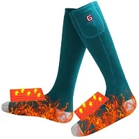 Winter Sports Socks New Year Gift Battery Heat Knee High Stockings Battery Heating Foot Warming Cotton Socks Gray Men Women - Цвет: Green -white