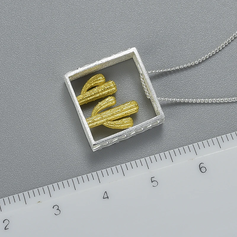 Lotus Fun Real 925 Sterling Silver Handmade Fine Jewelry Desert Series 18K Gold Cactus Design Pendant without Necklace for Women