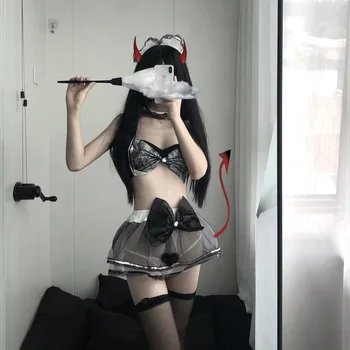 

Cute Lolita Dress Mesh Bowknot Bra Set Erotic Cosplay Costume Japanese School Girl Uniform Outfit Sexy Kawaii Lingerie Set