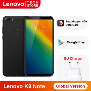 Перейти на Алиэкспресс и купить Глобальная версия смартфона Lenovo K9 Note 3 ГБ 32 ГБ 6 дюймов Восьмиядерный Snapdragon 450, Android 8,1, 16 МП