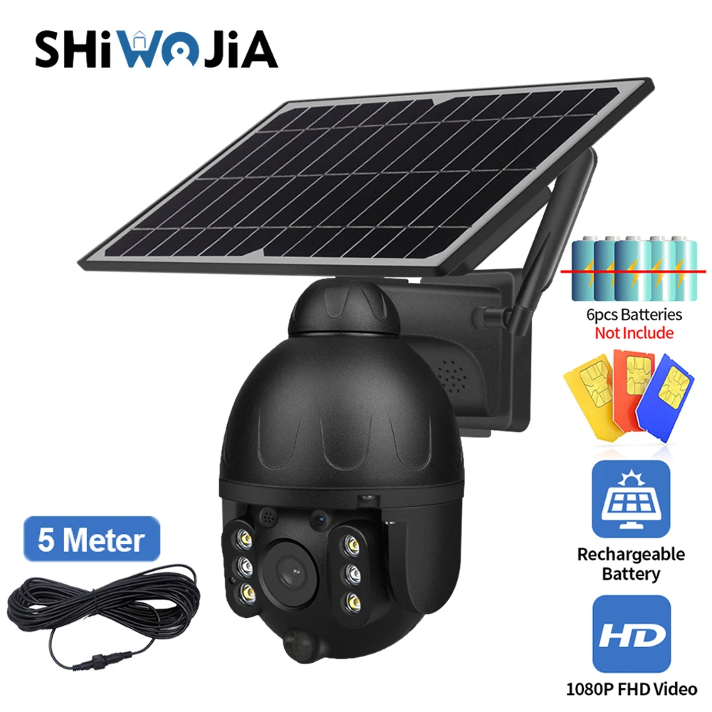 SHIWOJIA Солнечный PTZ Камера Открытый 4G сим-карты 2MP Съемная 9W Панели солнечные