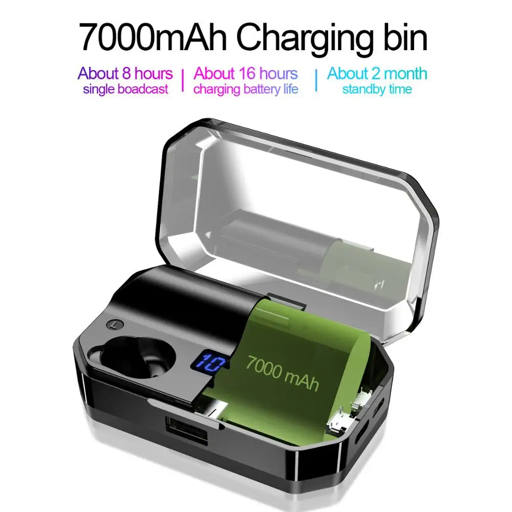 T9 TWS Bluetooth Earphone IPX7 Waterproof LED Power Digital Display with 7000 mAh Charge Box Power