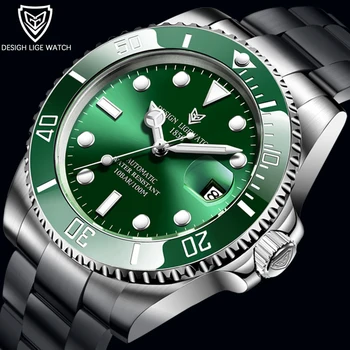 

LIGE Design Fashion Mens Mechanical Watch For Men Business Automatic Clock Diving Date Stainless Steel Waterproof 50M Wristwatch