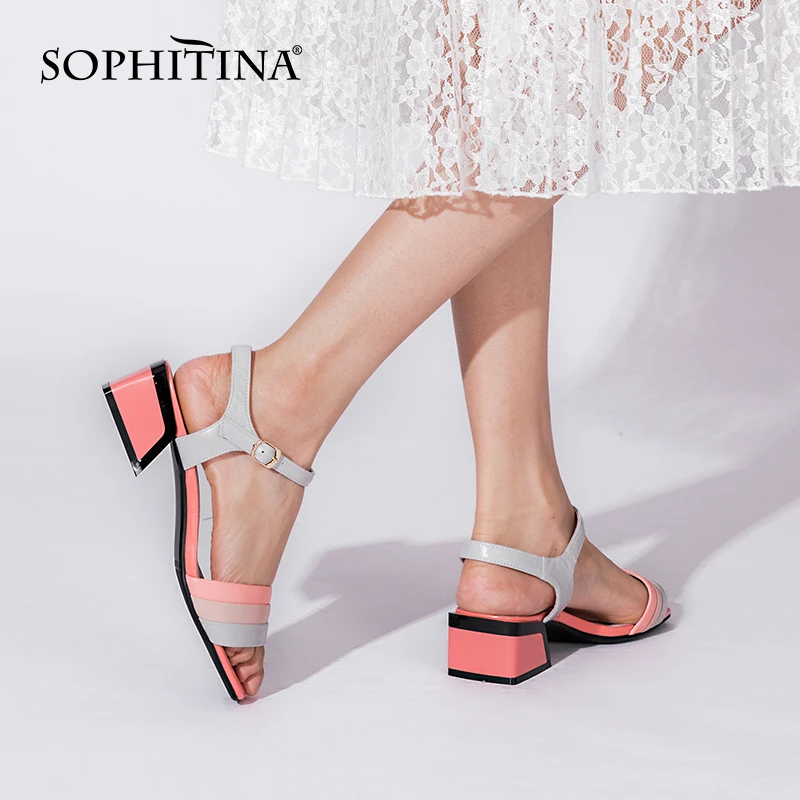 Женские босоножки SOPHITINA кожаные сандалии с пряжкой каблук средней высоты