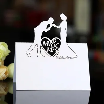 

New 100Pcs White Lovers Love Wedding Seat Card Hollow Sign-in Card Wedding Table Card Diamond MS & MRS Desk Card 6Z