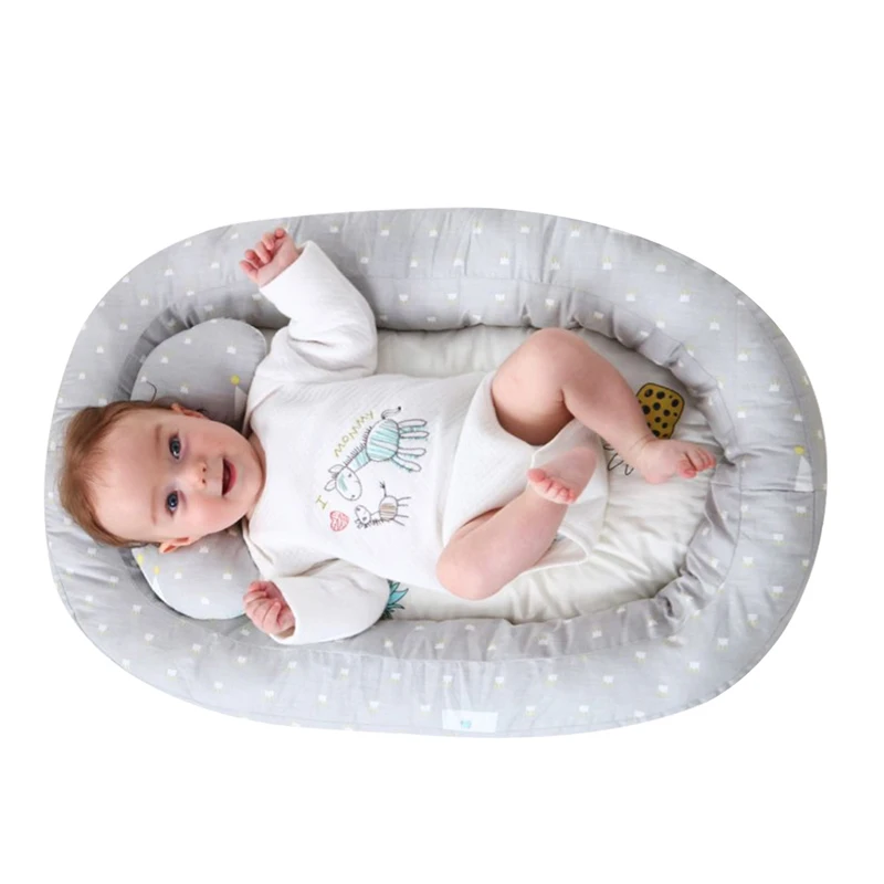 

Baby Bed With Pillows 74*51cm Dot Travel Bassinet For 0-4M Portable Newborn Toddler Breathable Bed Lounger Sleep Nest