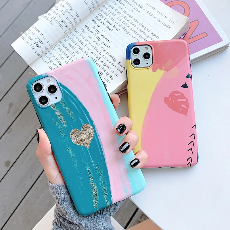 

Phone Case For iPhone 11 11Pro Max X XS Max XR 8 7 Plus Art Abstract Stitching Color Love Heart Case Soft Back Cover Funda