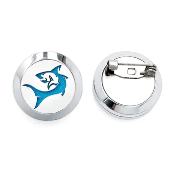 

Shark pattern New 20mm Silver Stainless Steel Aromatherapy Brooches Essential Oils Diffuser Locket Brooches Jewelry 5pcs