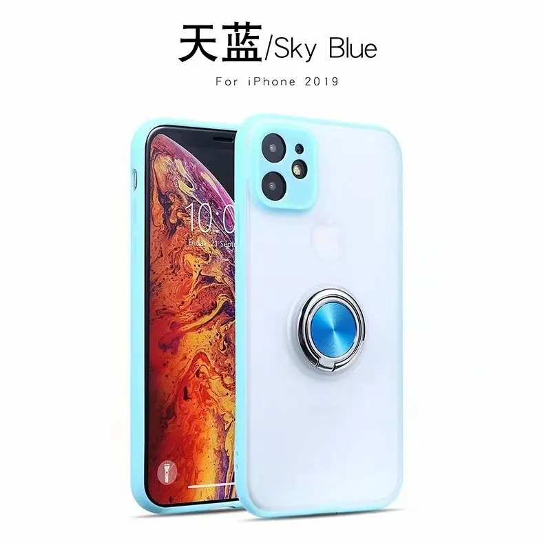 sky blue Чехол для Apple iphone 11 с кольцом магнитный штатив Прозрачный матовый защитный чехол для iphone 11 Pro Max iphone 11shell - Цвет: sky blue
