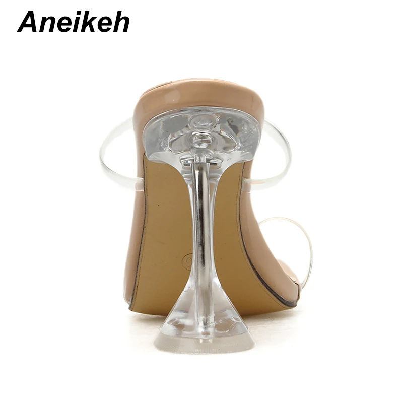 Aneikeh/пикантные прозрачные босоножки из ПВХ на тонком каблуке с открытым носком; летние женские босоножки на прозрачном каблуке; шлепанцы; босоножки; туфли-лодочки; большие размеры 35-42