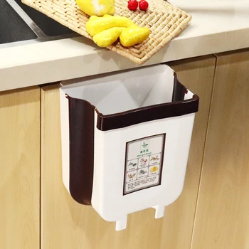 

8L Folding Waste Bin Kitchen Cabinet Door Hanging Trash Bin Trash Can Wall Mounted Trashcan for Bathroom Toilet Waste Storage