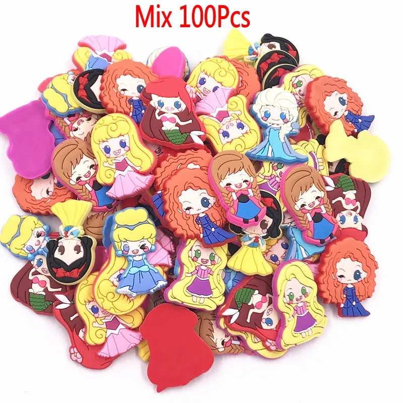 

100PCS Wholesale Princess Cartoon PVC Soft PVC Flat Back Accessories Kids DIY Badges Snow White Icon Hair Pin Shoes Charm