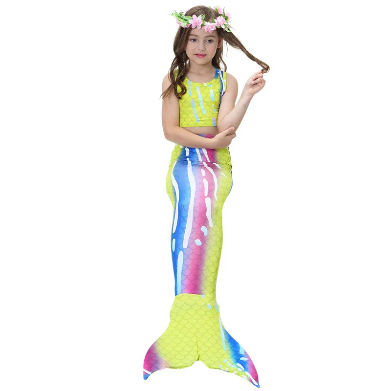 sexy halloween costumes for women Kids Girls Swimming Mermaid Tail Mermaid Costume Cosplay Children Swimsuit Fantasy Beach Bikini Can Add Monofin Fin Halloween anime dress