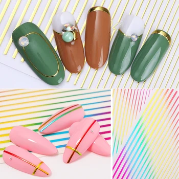 

Silver Gold Liner Stripe Nail Art 3D Sticker Holographics Transfer Stickers Decal Colorful Nail Art Papers Tips Decoration DIY