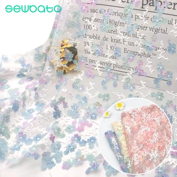 

SEWBATO 1Yard Three-dimensional Embroidery Flower Lace Fabric 100% Polyester Mesh Embroidery Fabric Sew Dress Clothing Material