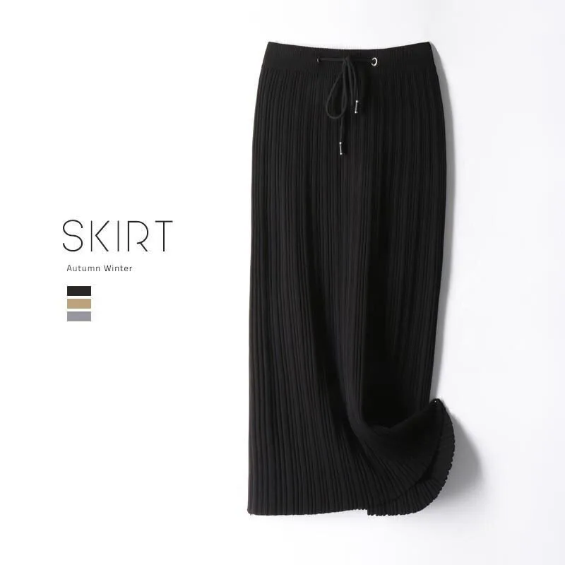 Autumn and winter large size women's skirt pleated skirt skirt female knit skirt