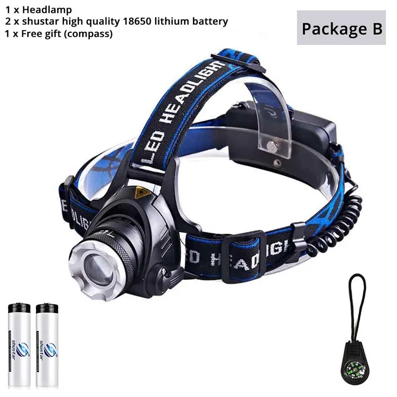 Package B Albinaly RU 6000lm Cree XML-L2 xm-l T6 светодиодные фары Масштабируемые фар Водонепроницаемый Глава Факел глава лампа Рыбалка Охота свет - Испускаемый цвет: Package B