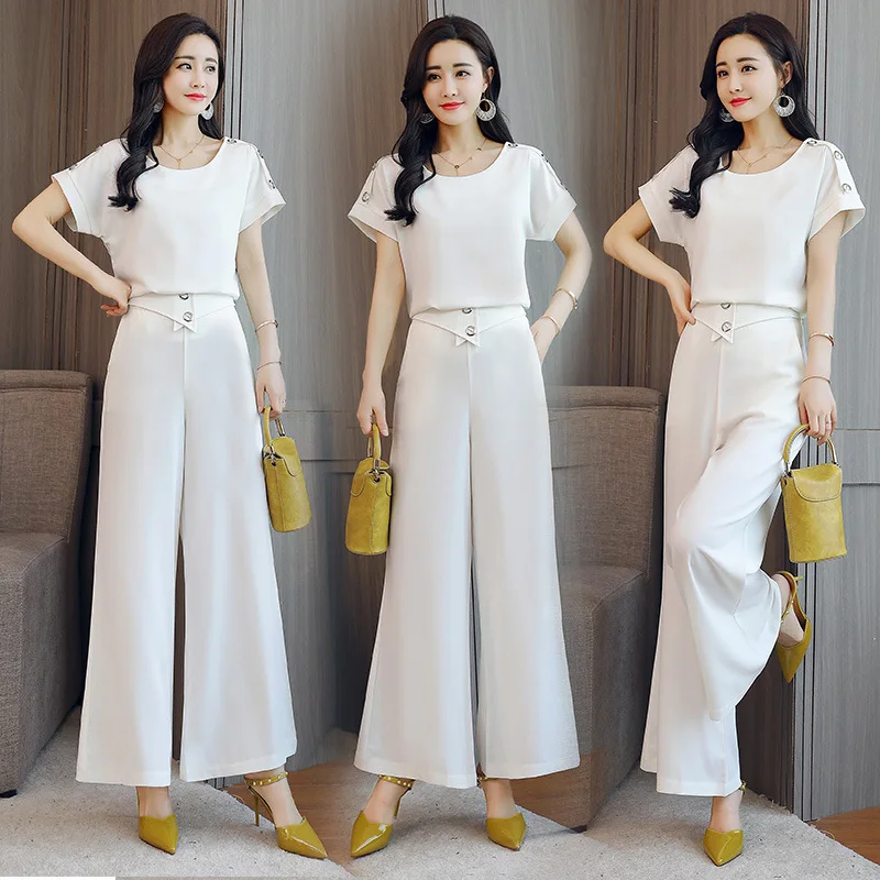 

2019 Summer New Style WOMEN'S Dress Loose Pants Set Korean-style High-waisted Slimming Hong Kong Flavor Fashion Debutante Elegan