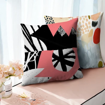 

Geometric Abstract Cushion Cover Tropic Modern Art Pink Throw Pillow Cover Polyester Peachskin Decorative Pillows Home Decor