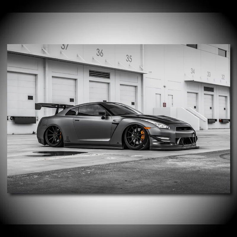 Современные настенные картины на холсте Тюнинг автомобиля Nissan GT R серые гоночные автомобили Картина декор в гостиную плакаты и принты