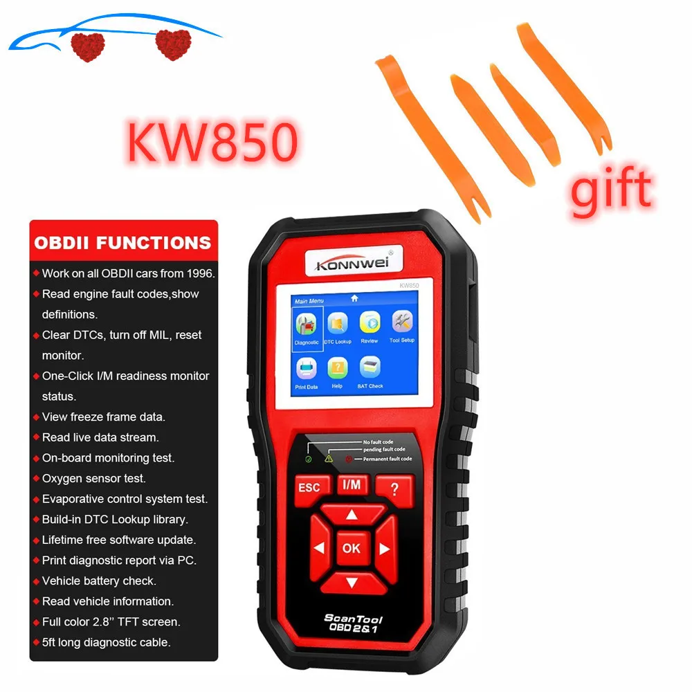 Автомобильный сканер KONNWEI KW850 OBD 2 OBD2 многоязычный инструмент для диагностики