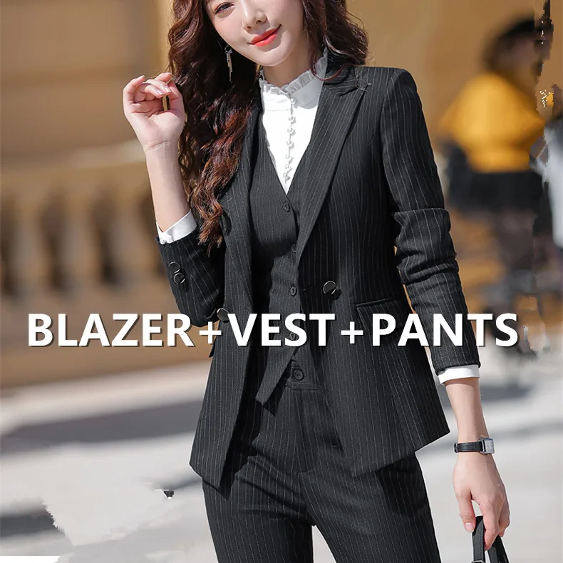 エレガントな3ピースの女性用ストライプスーツ,オフィス用のフォーマル