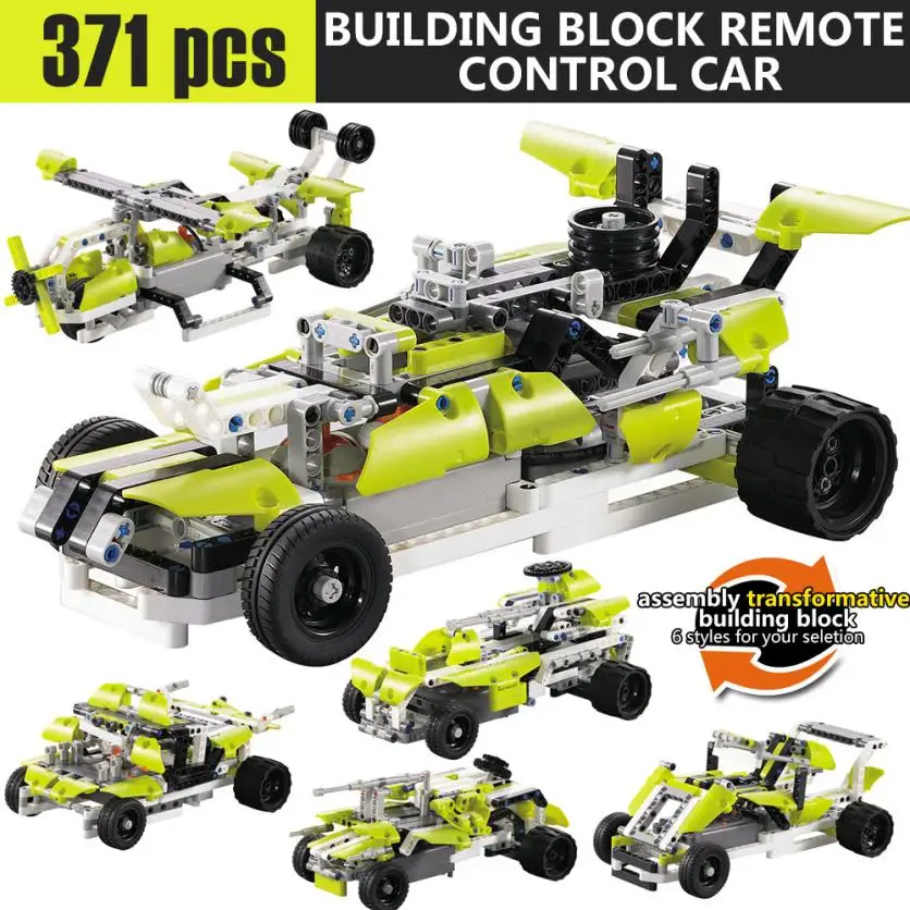 

371PCS DIY Kit R/C 10 in 1 Race Cars Building Bricks Radio Control Racing Toy For Remote Controls toys avion rc electrico W726