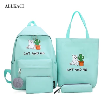 

New 4pcs/Set Women Backpack Set Canvas Teenager School Girls Bags Casual Top-handle Bags Knapsack Female Shoulder Bag Purse 5051
