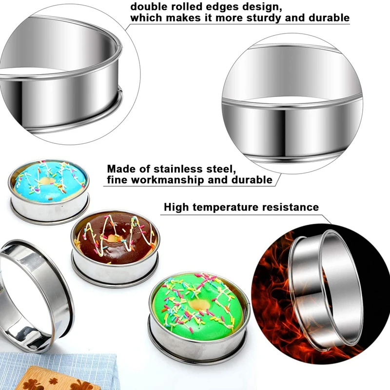 

16pcs Circular Cake Molds Stainless Steel Tart Ring Bottom Tower Pie Cake Mousse Ring mold Baking Tools Heat-Resistant Cake mold