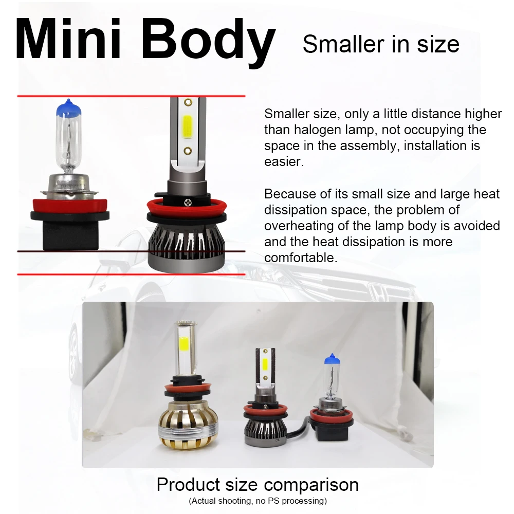 2PCS H7 H4 H11 H1 H8 H9 9005 HB3 9006 HB4 9012 Mini Car Headlights LED Fog Lights Lamp Auto Bulbs 36W 6000LM 9V-36V