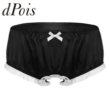 Sissy Мужское нижнее белье мягкие блестящие гофрированные цветочные кружева отделка банты Сисси открытый промежность трусы нижнее белье Hommes гей мужские сексуальные трусики