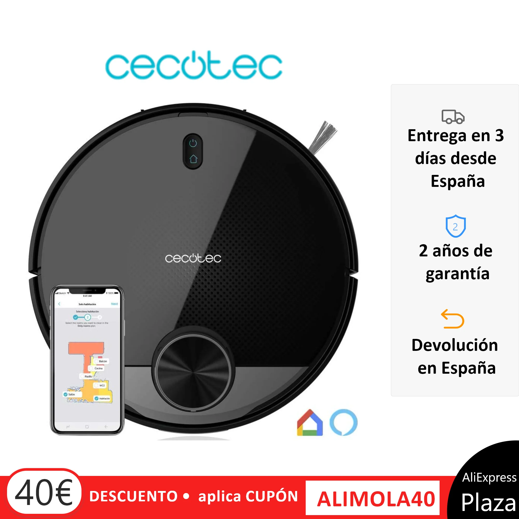Cecotec Robot Aspirador Conga. Elige 5090 - 4090 - 3690 - 3490 - 3290 Gestión, Aspira, Barre, Friega, cepillo jalisco