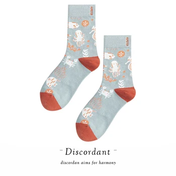 

1pair 2020 Cute Animal Print Socks Happy Couple Cotton Socks Cool Creative Landscape Print Couple Socks