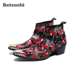 Batzuzhi/итальянские мужские ботинки кожаные ботильоны ручной работы Вечерние и свадебные ботинки на молнии с металлическим носком мужские