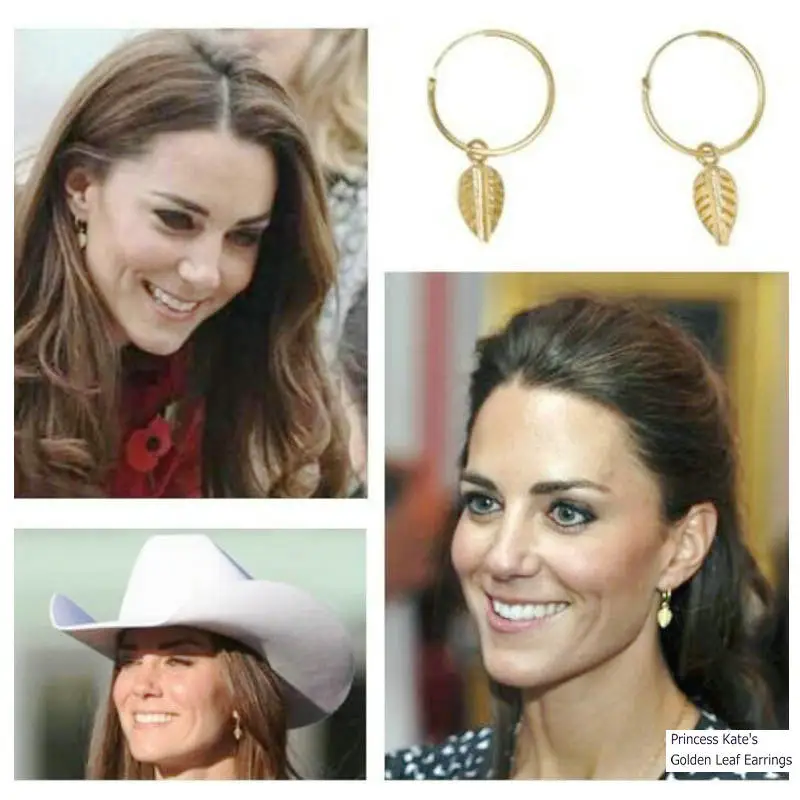 

High-grade Princess Kate Same Jewelry Imported Rolled Gold Non-fade Injection Lines Leaf Ear Hoop Circle Earrings For Women
