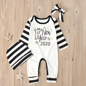 

3pcs Newborn Infant Baby Boy Girl New Year Romper+Hat+Headband Christmas Outfits Set baby christmas clothes